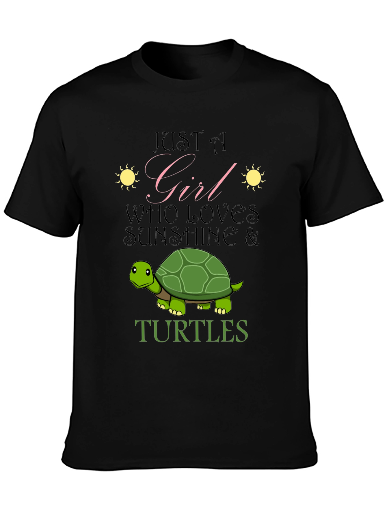 Girl Who Loves Sunshine & Turtles Black T-Shirt