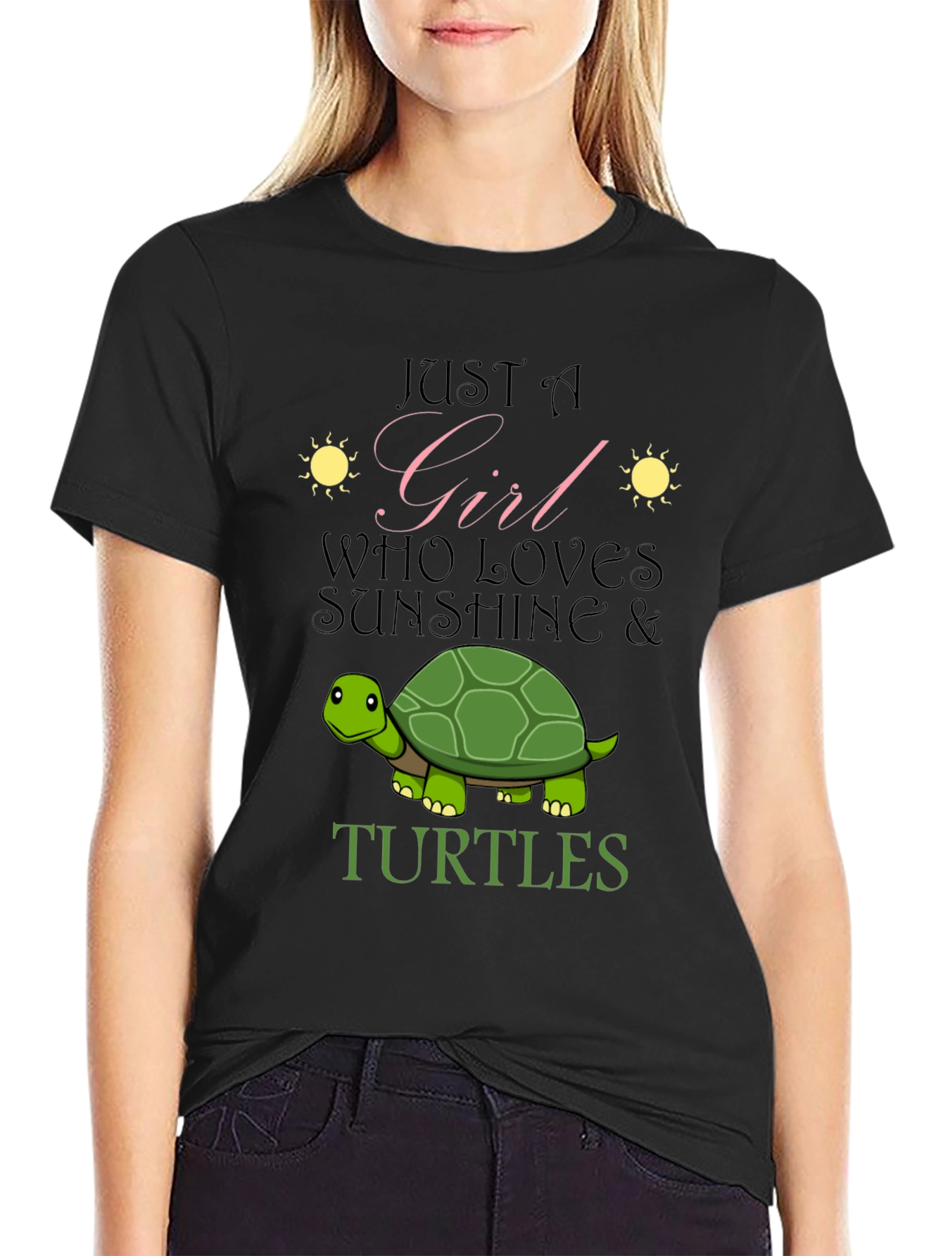 Girl Who Loves Sunshine & Turtles Black T-Shirt
