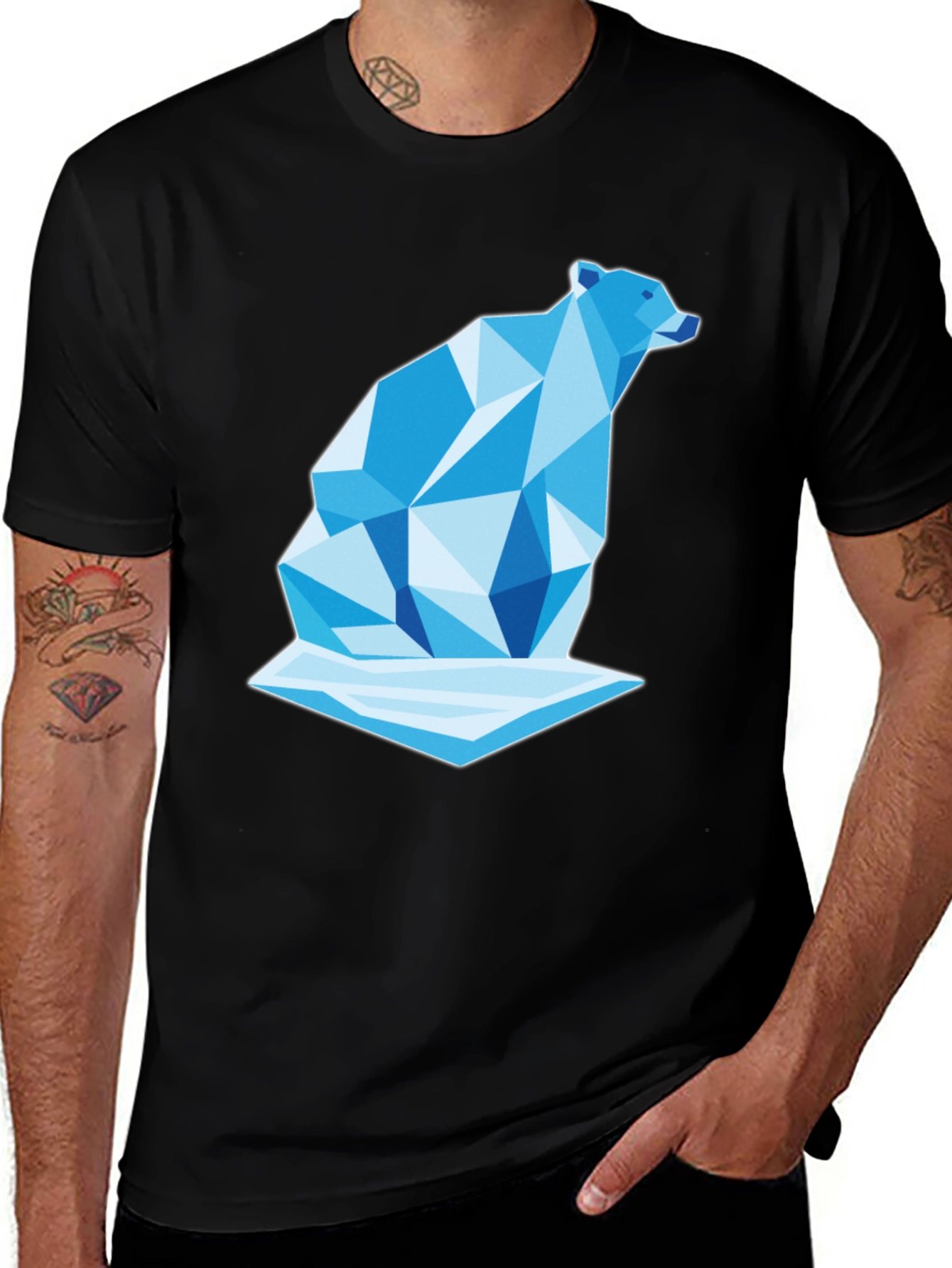 Geometric Polar Bear Graphic Tee - Cool Design