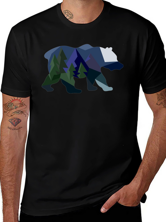 Geometric Bear & Mountain Scene Graphic Tee