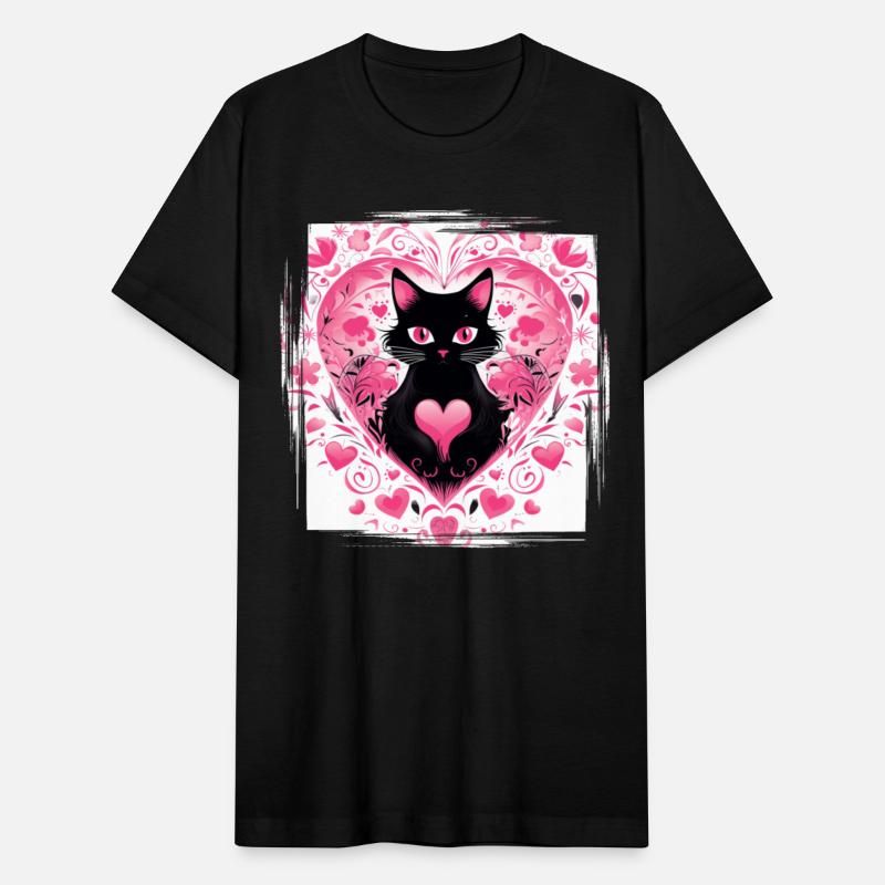 Black Kitten Pink Flower Decor Cat Lover Heart