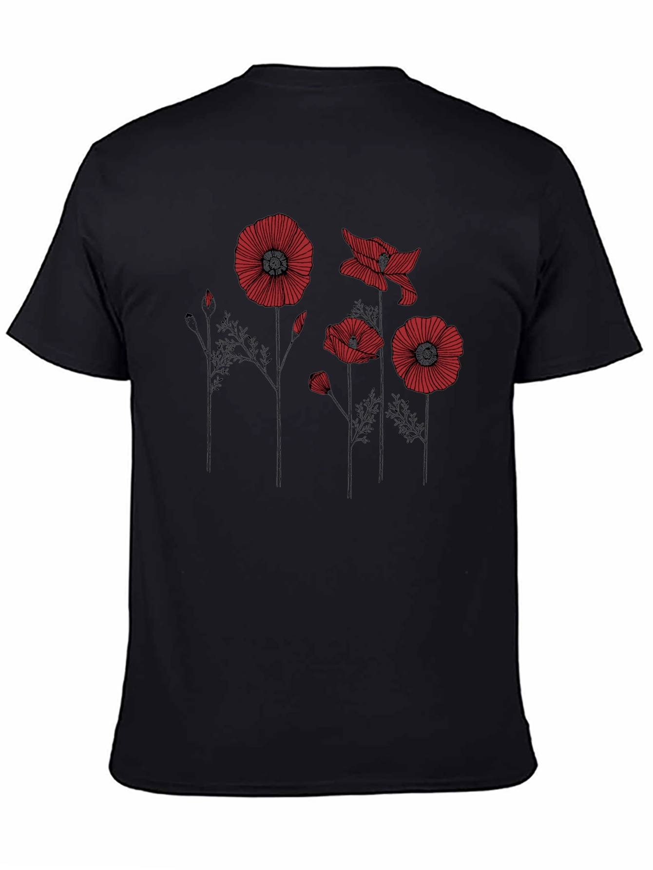 Floral Poppy Print Black T-Shirt