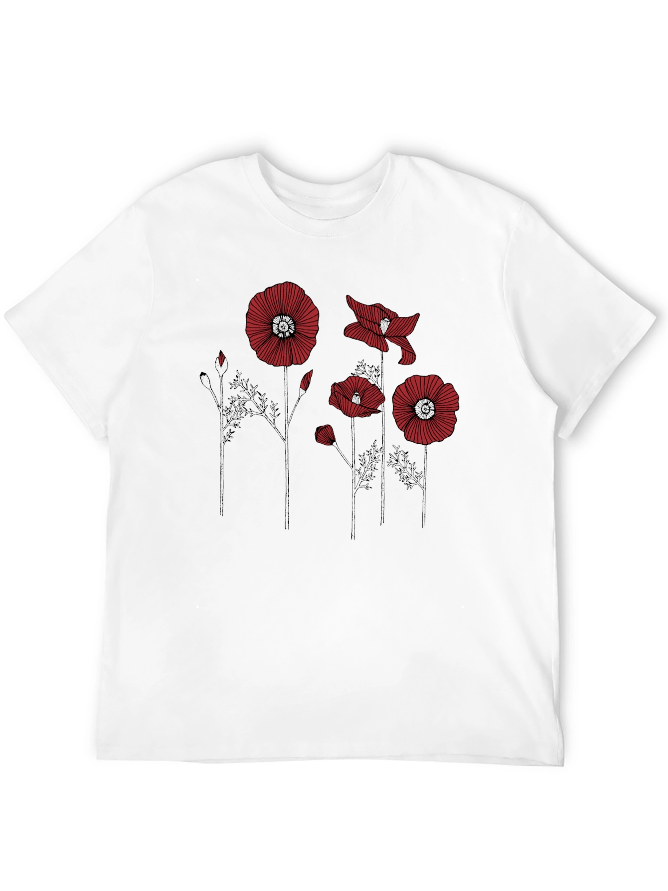 Floral Poppy Print Black T-Shirt
