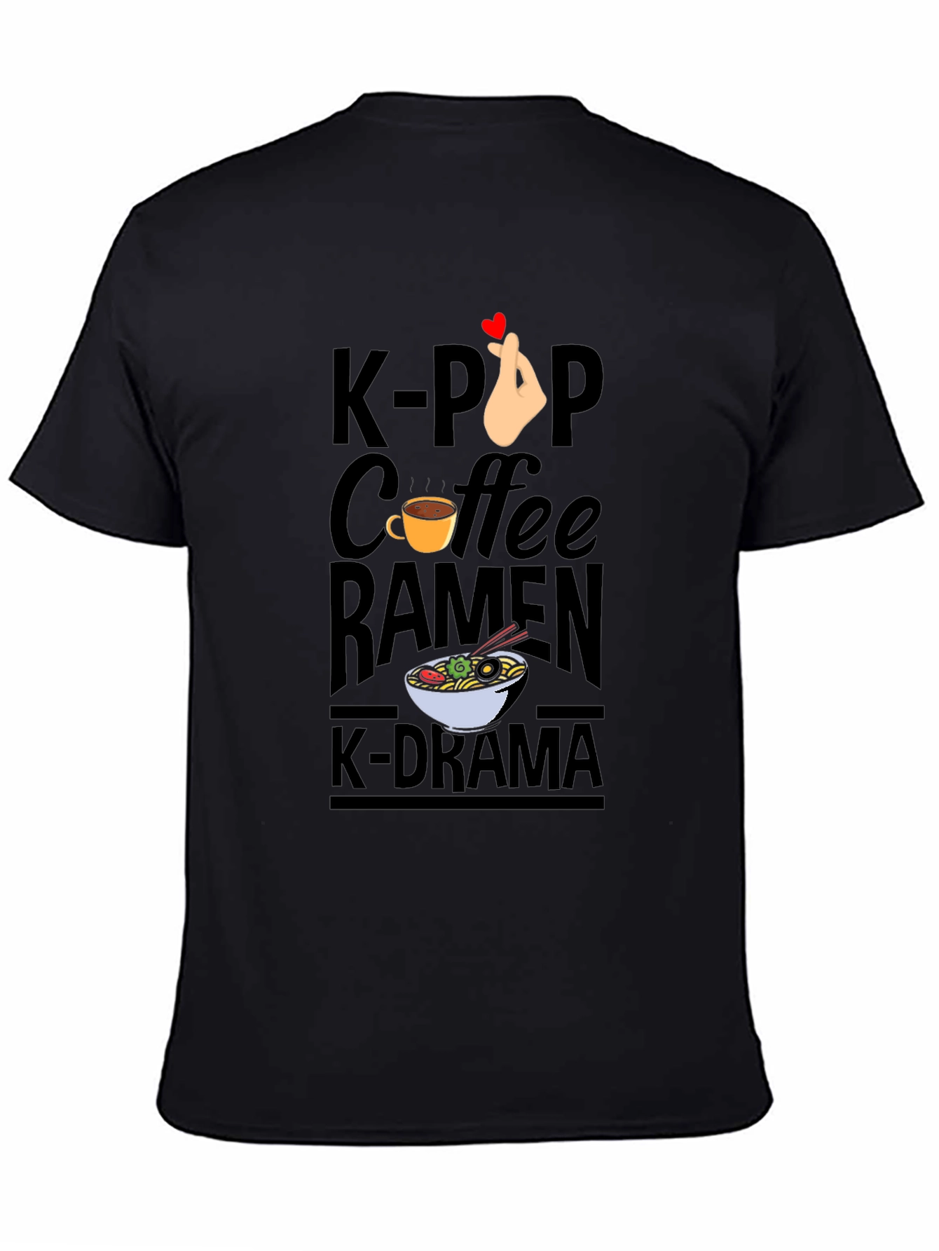 K-Pop Coffee Ramen K-Drama Black T-Shirt