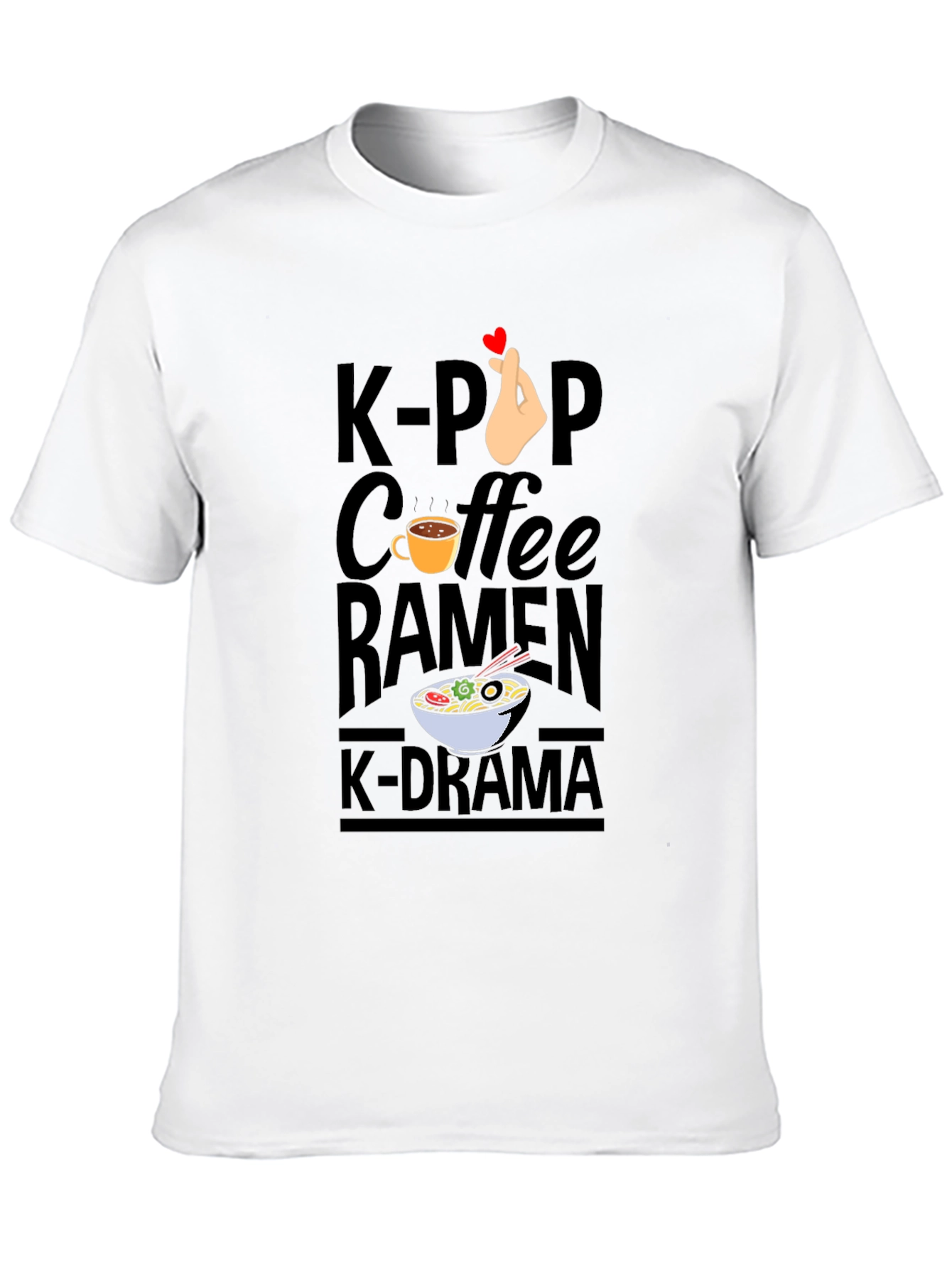 K-Pop Coffee Ramen K-Drama Black T-Shirt