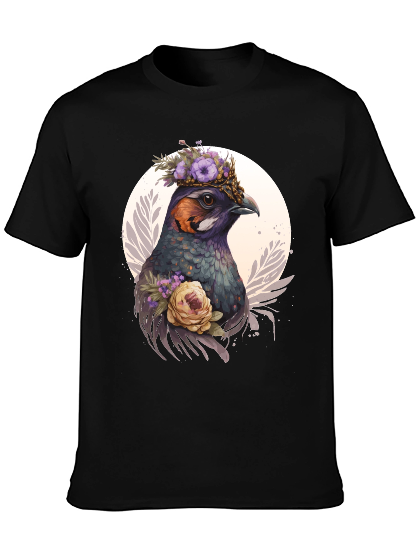 Floral Bird Graphic Tee - Unique Nature Design