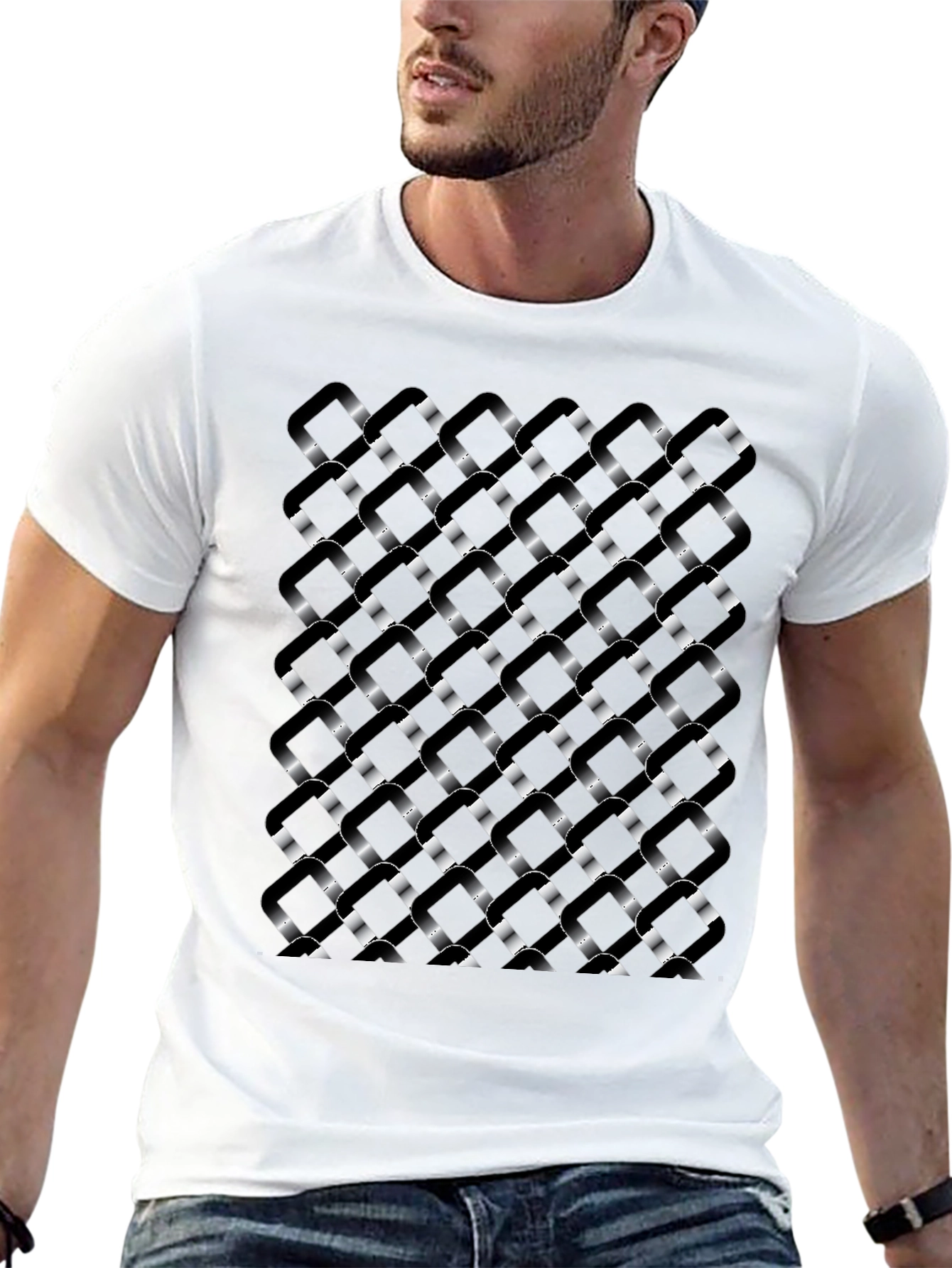 Abstract Woven Pattern Black T-Shirt
