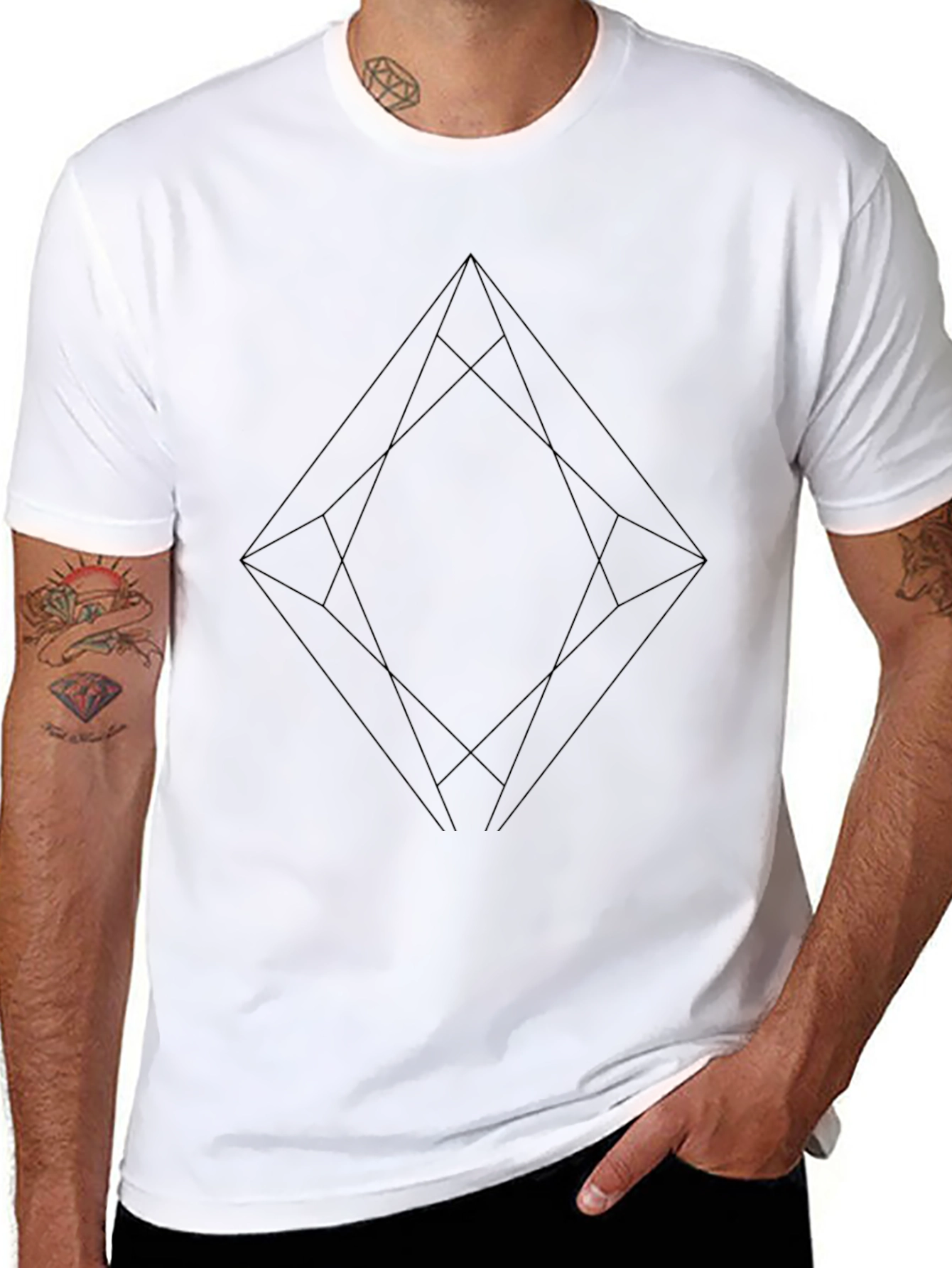Geometric Diamond Graphic Black T-Shirt