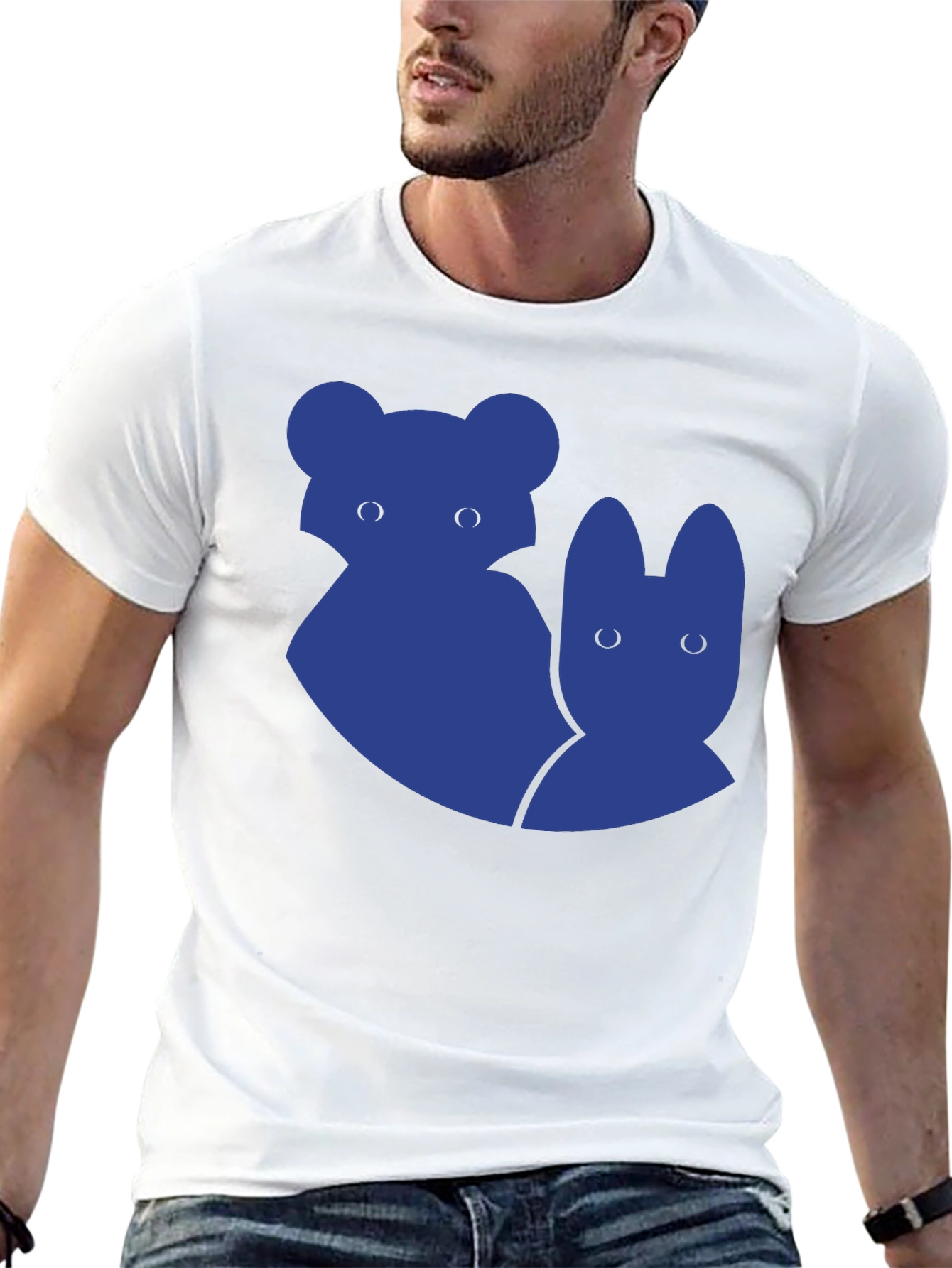 Unique Blue Animal Graphic Black T-Shirt