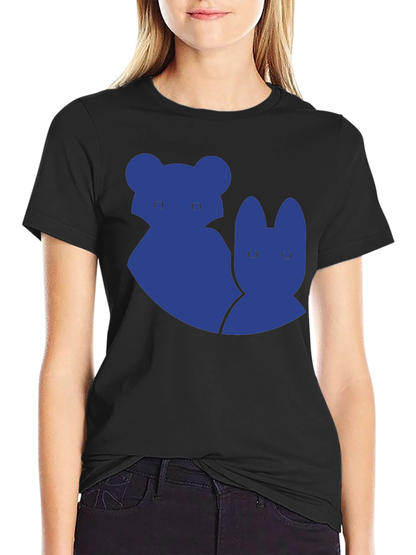 Unique Blue Animal Graphic Black T-Shirt