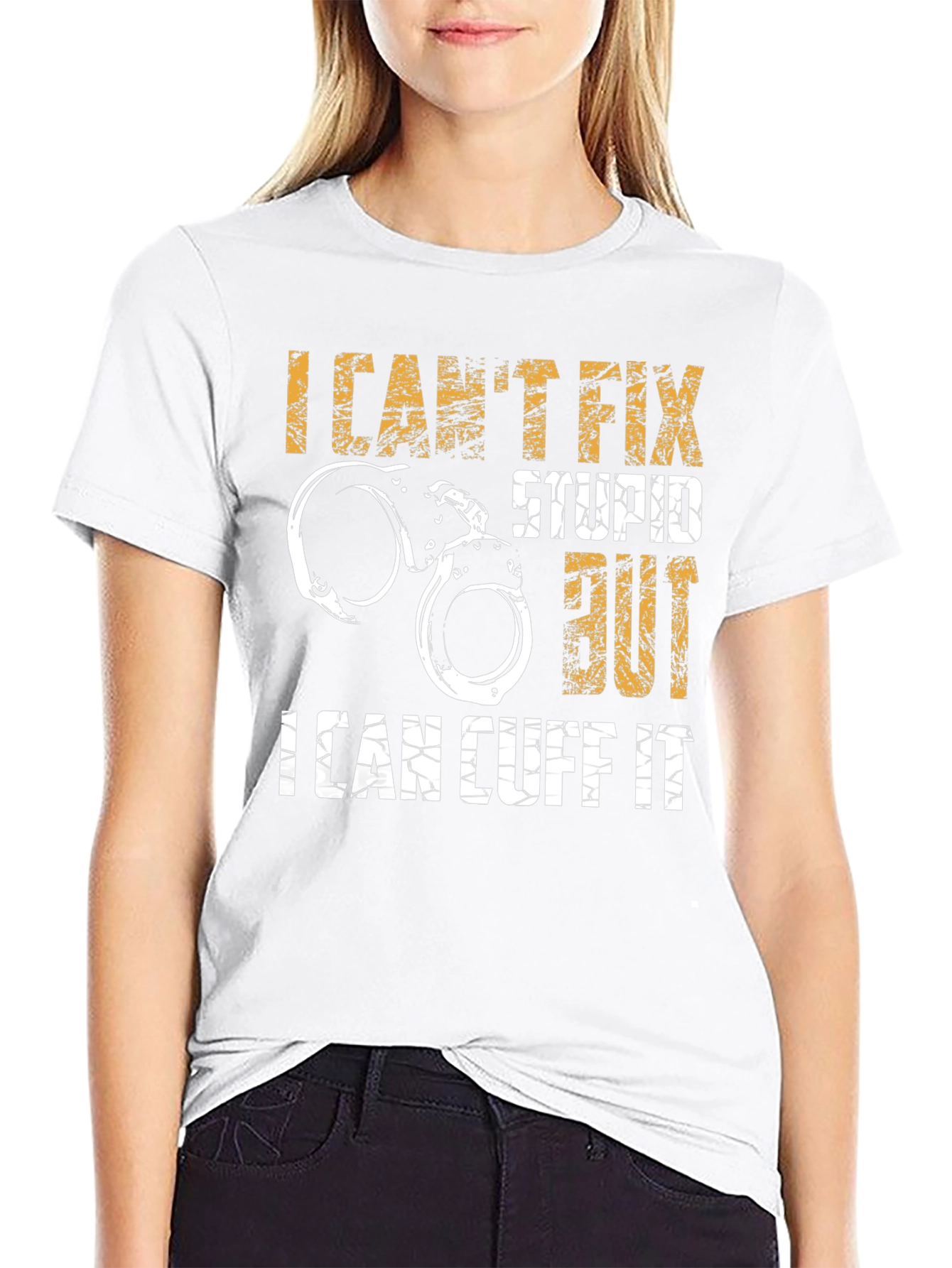 Funny Police Handcuff T-Shirt - I Cant Fix Stupid
