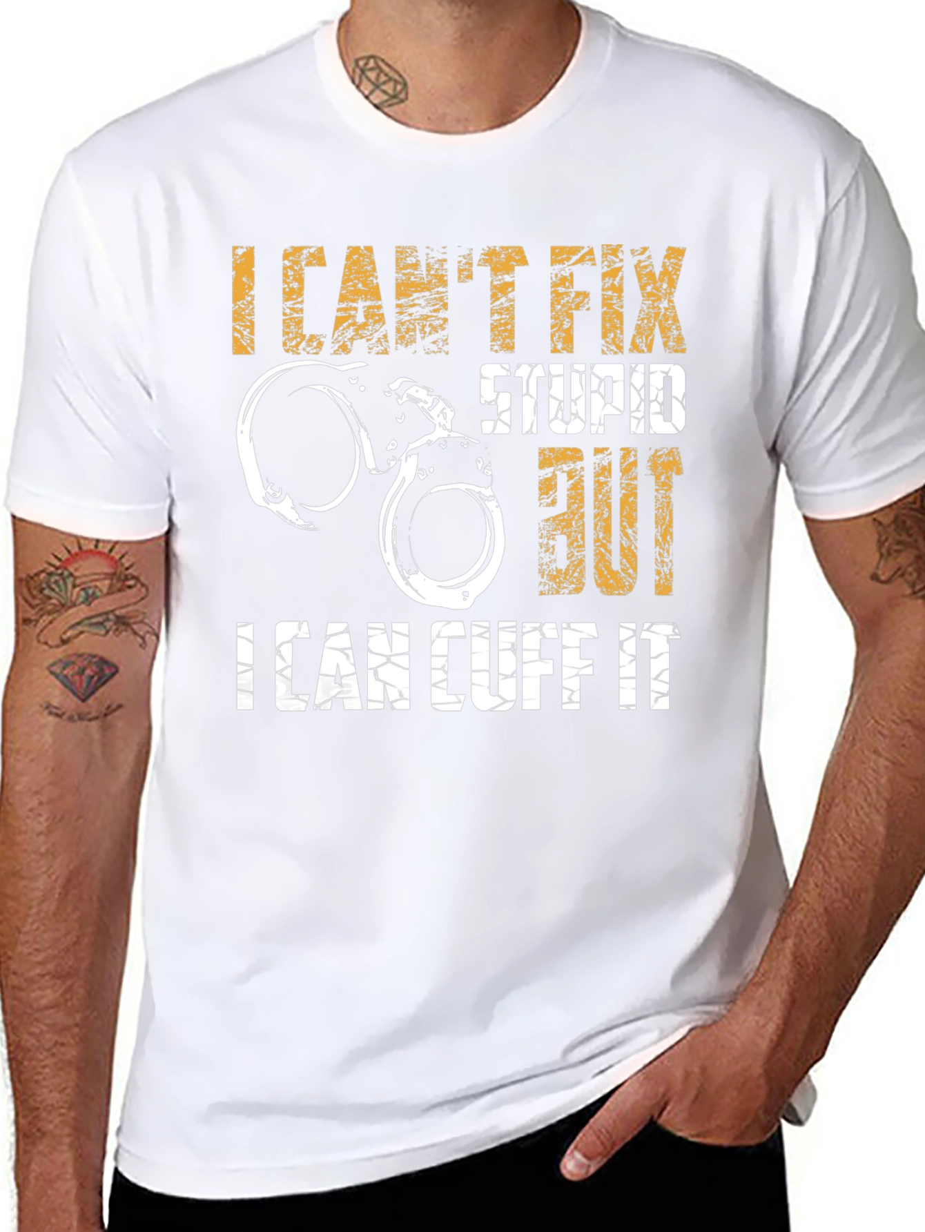 Funny Police Handcuff T-Shirt - I Cant Fix Stupid