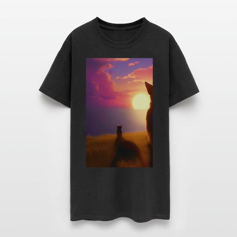 Cat watching sunset scene