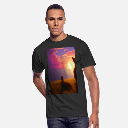 Cat watching sunset scene