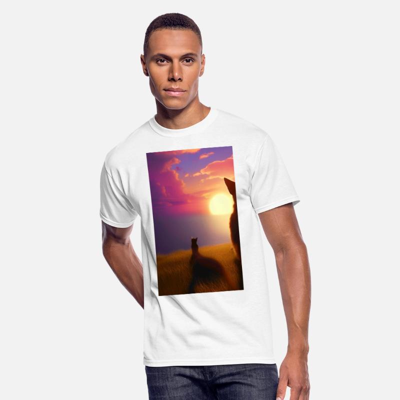 Cat watching sunset scene