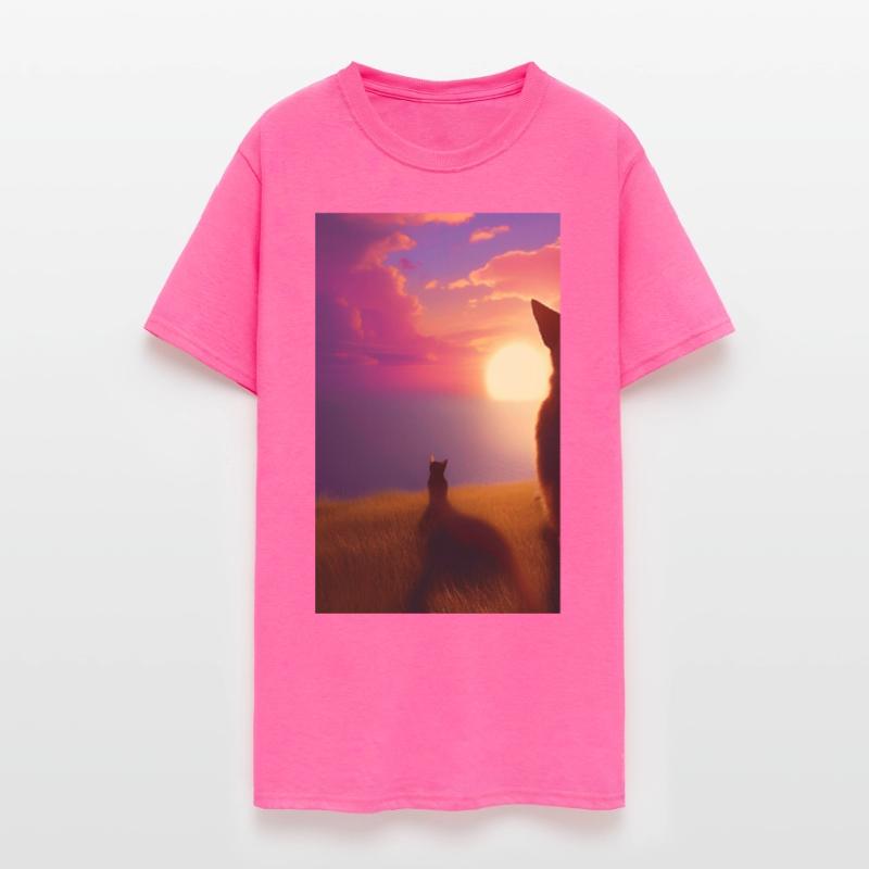 Cat watching sunset scene