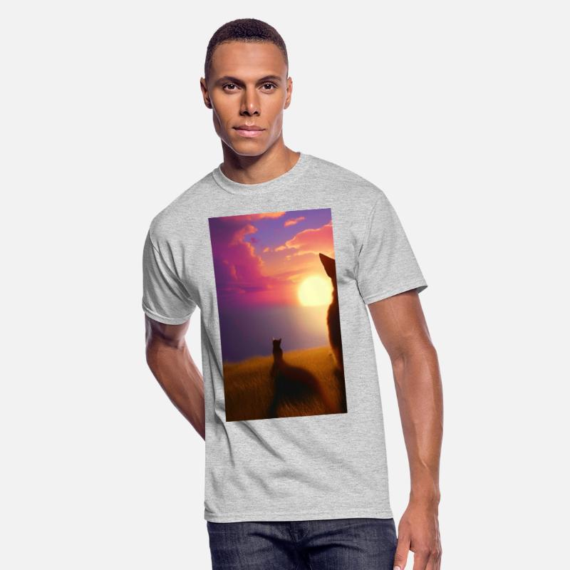 Cat watching sunset scene