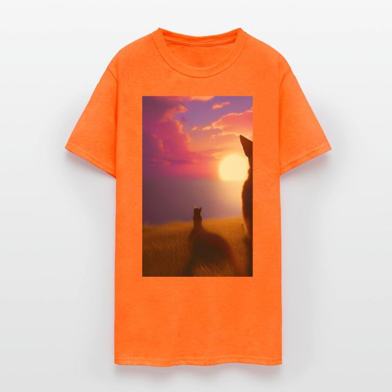 Cat watching sunset scene