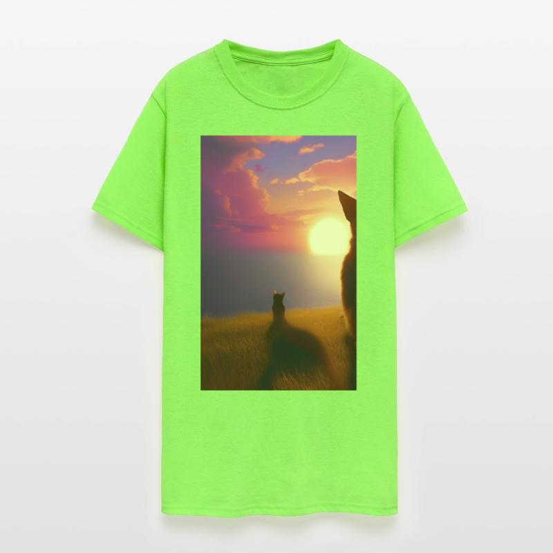 Cat watching sunset scene