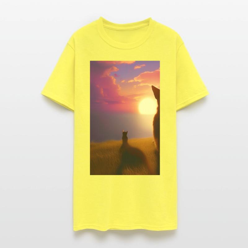 Cat watching sunset scene