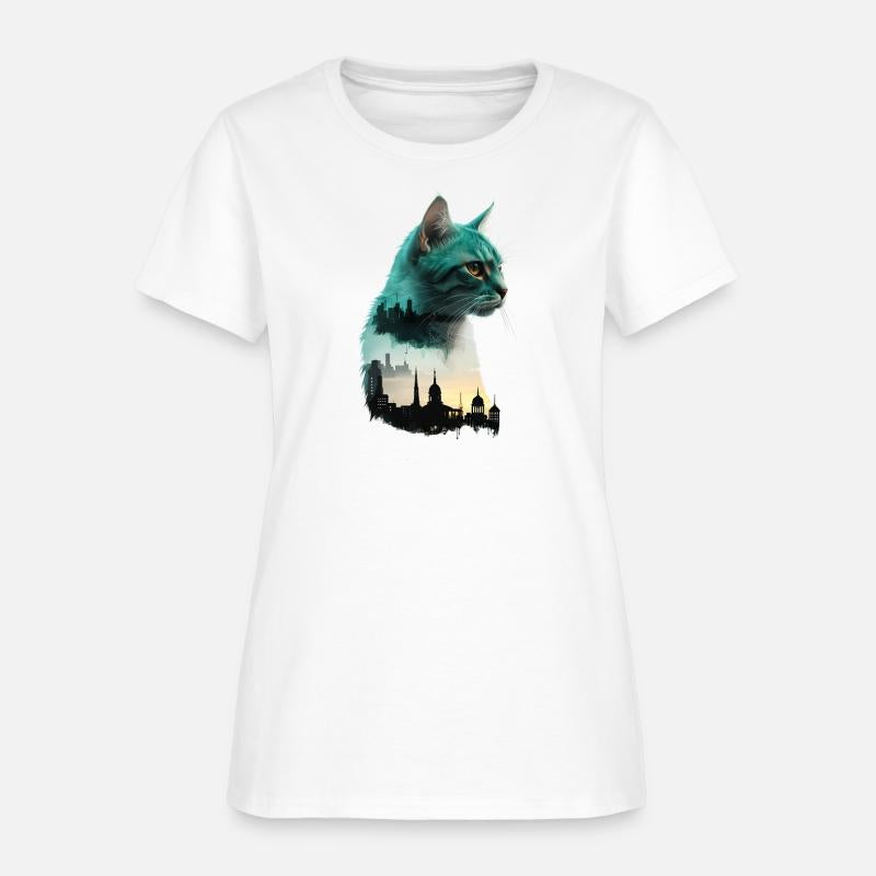 Cat With Urban Skyline At Sunset
