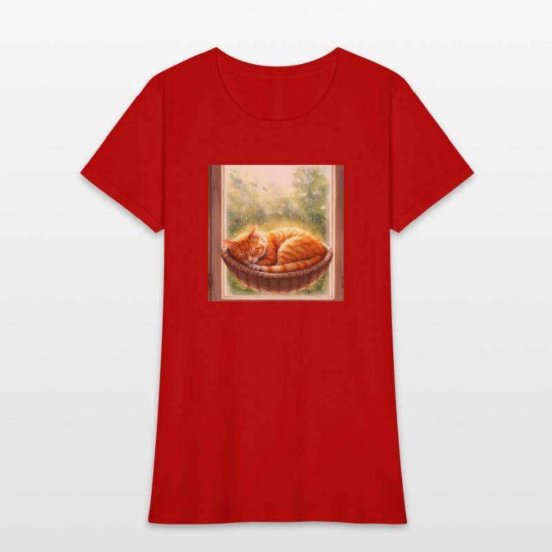 Cozy Cat Napping by Window Scene