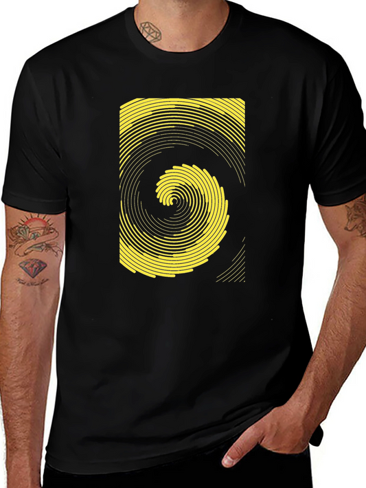 Geometric Swirl Graphic Tee - Black