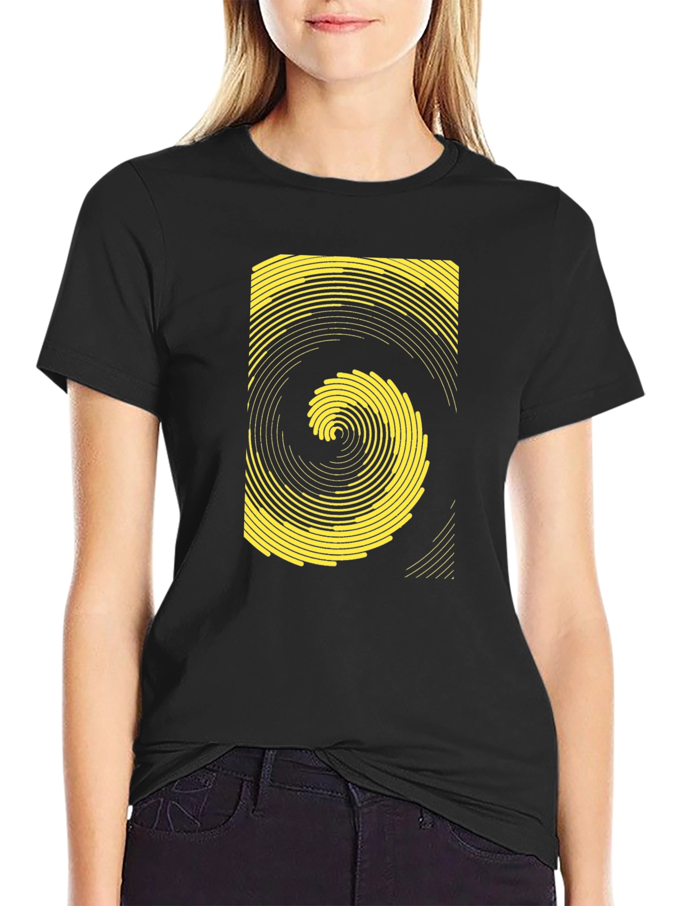 Geometric Swirl Graphic Tee - Black