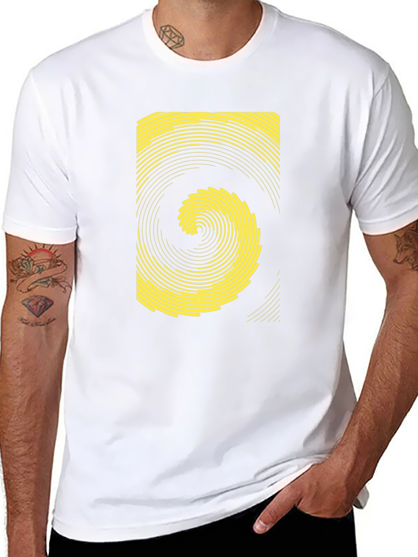 Geometric Swirl Graphic Tee - Black
