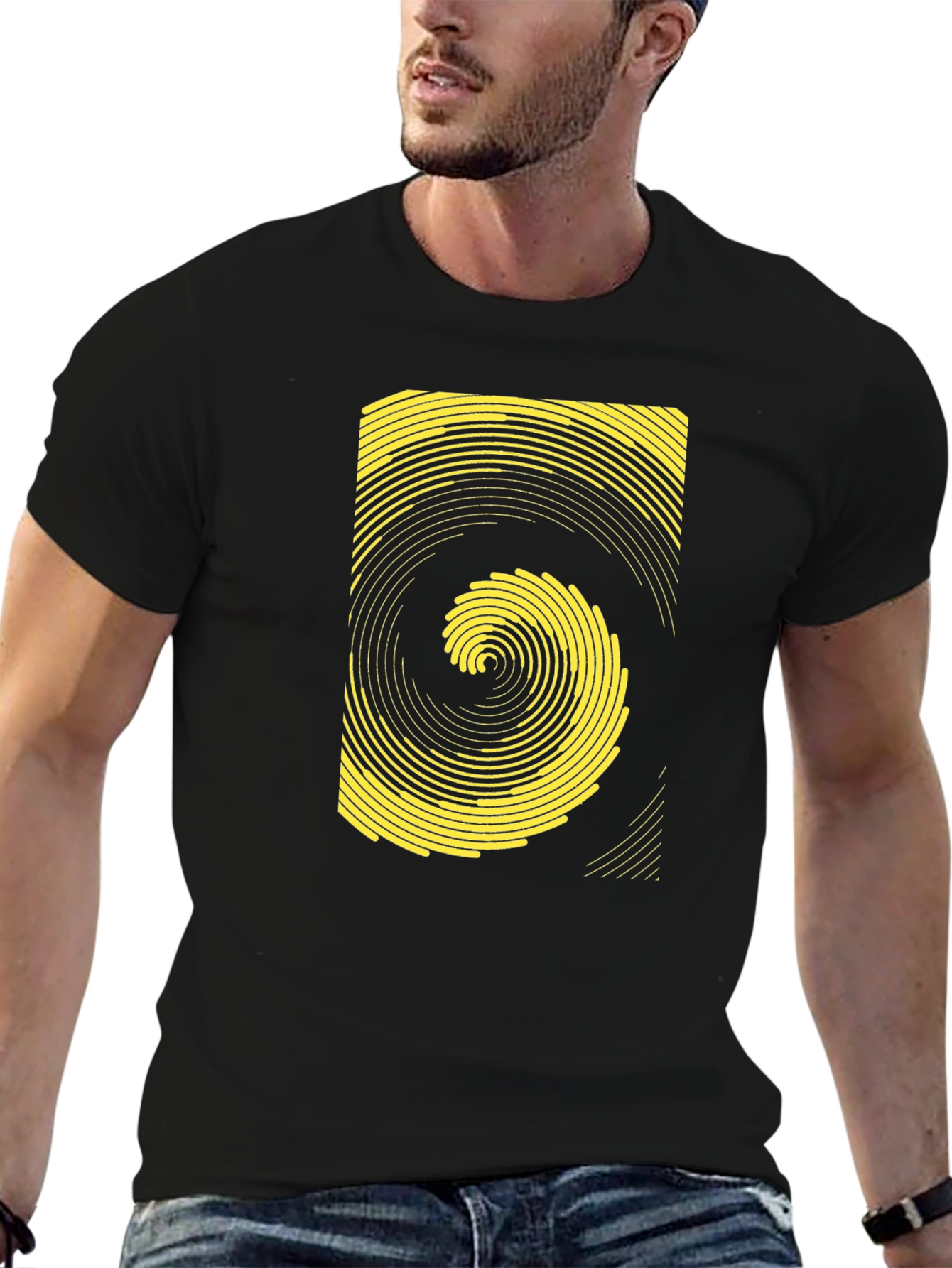 Geometric Swirl Graphic Tee - Black