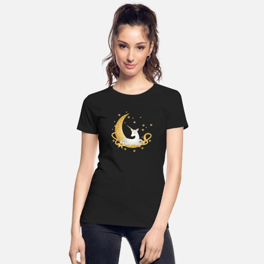 Crescent with fanciful unicorn and stars