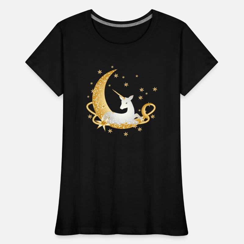 Crescent with fanciful unicorn and stars