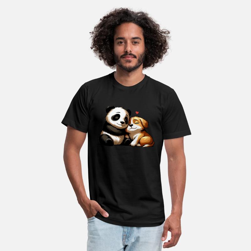 Cuddling Dog And Panda In Love