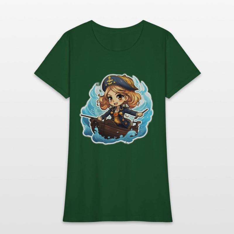 Cute Pirate Captain Steering the Ship