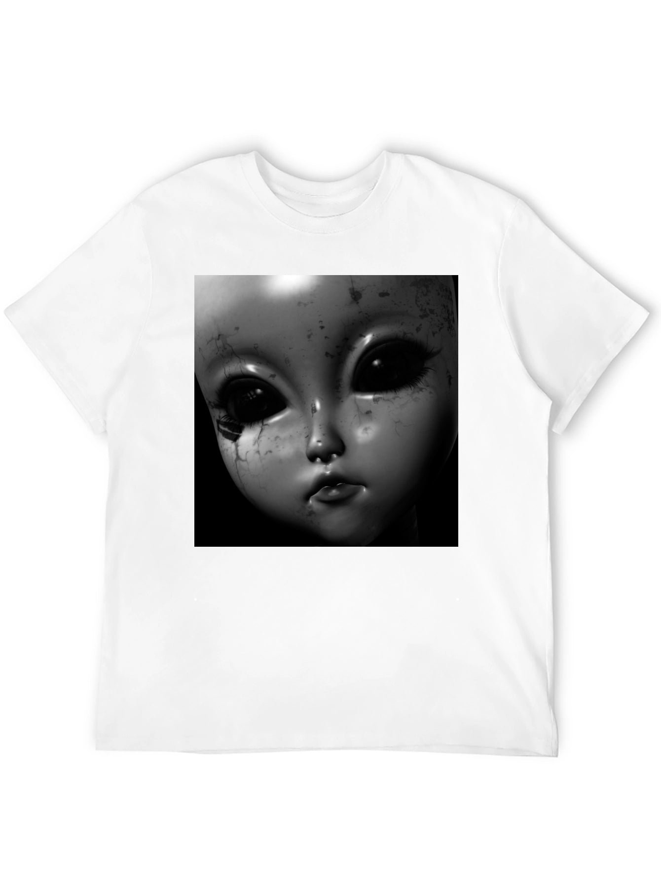 Creepy Doll Face Black T-Shirt