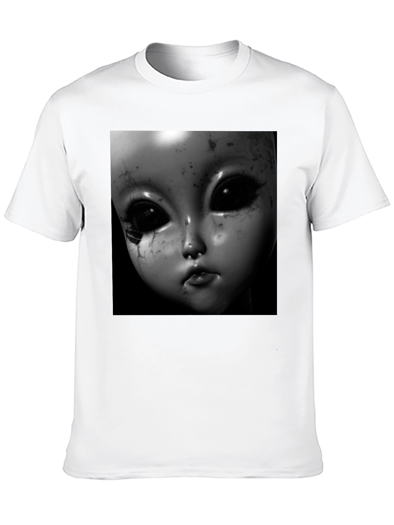 Creepy Doll Face Black T-Shirt