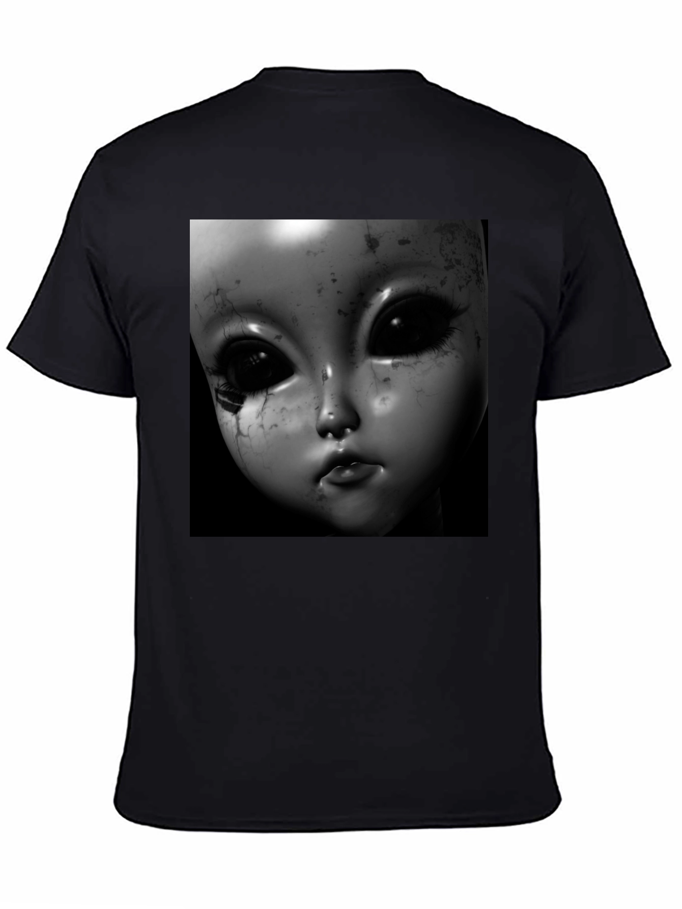 Creepy Doll Face Black T-Shirt