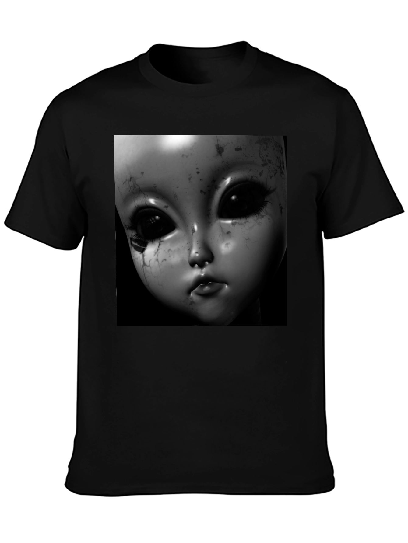 Creepy Doll Face Black T-Shirt