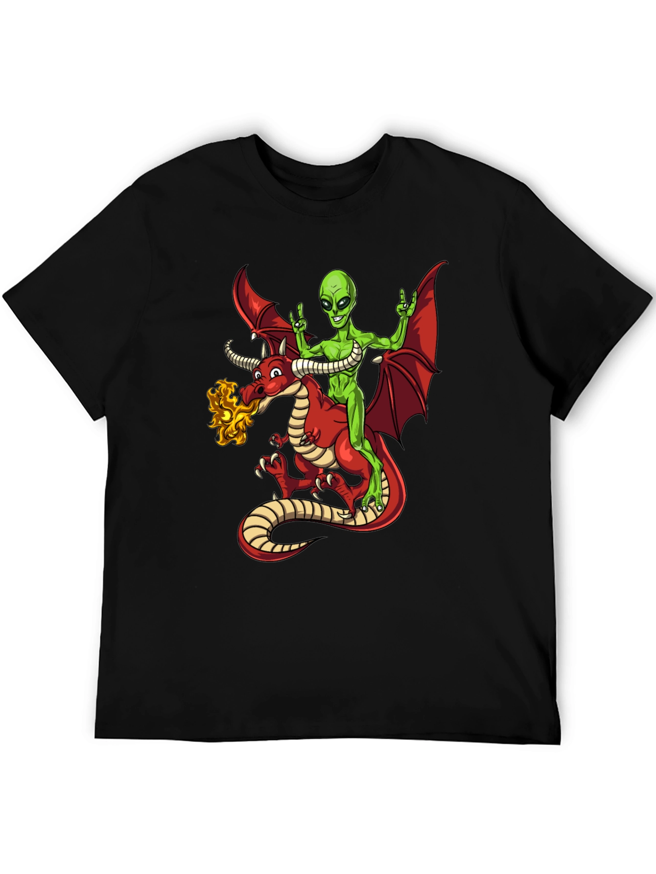 Alien Riding Dragon Graphic T-Shirt