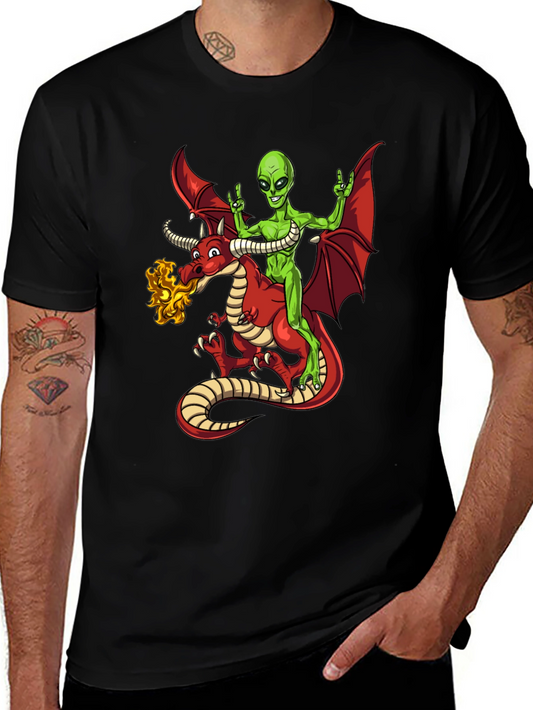 Alien Riding Dragon Graphic T-Shirt