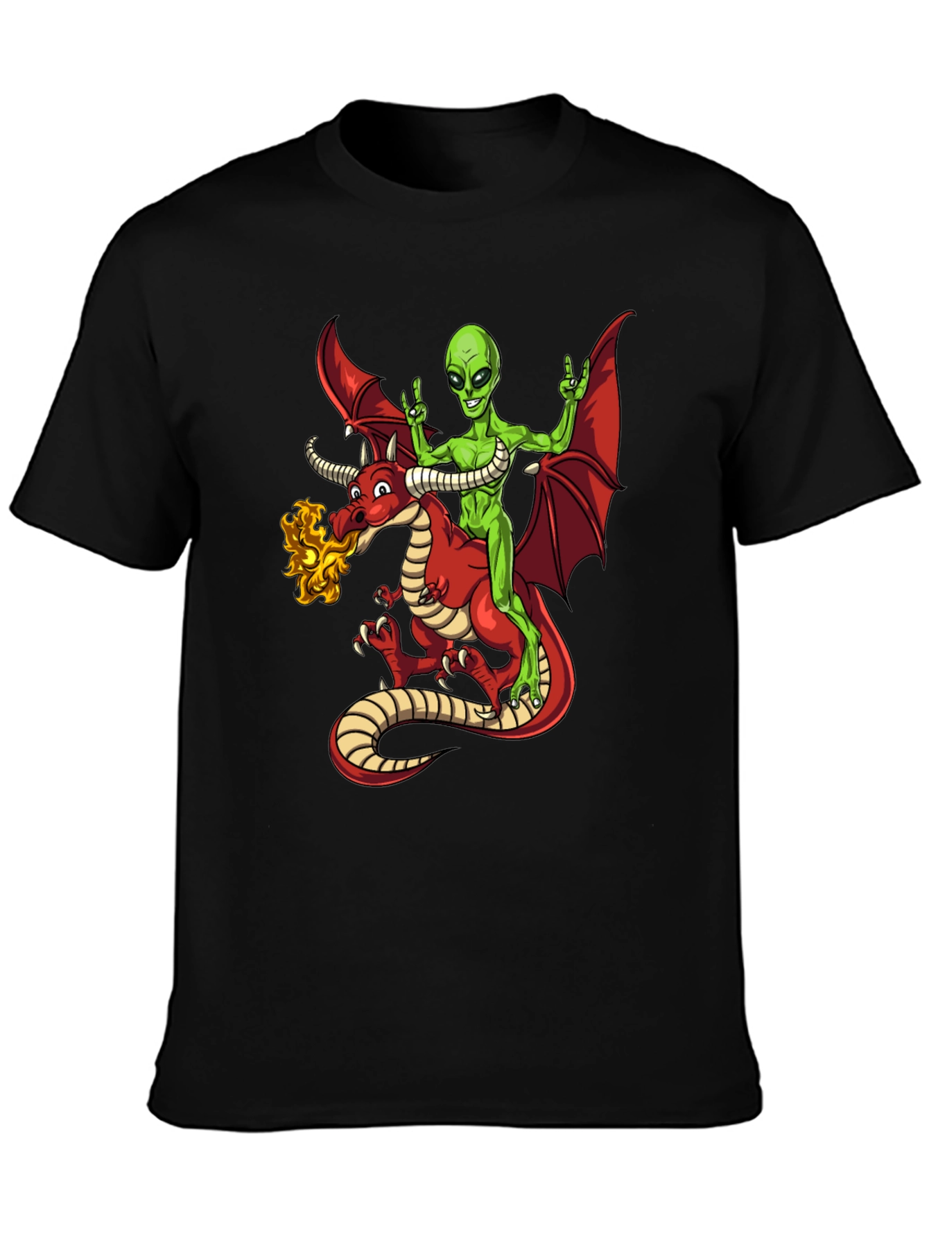 Alien Riding Dragon Graphic T-Shirt