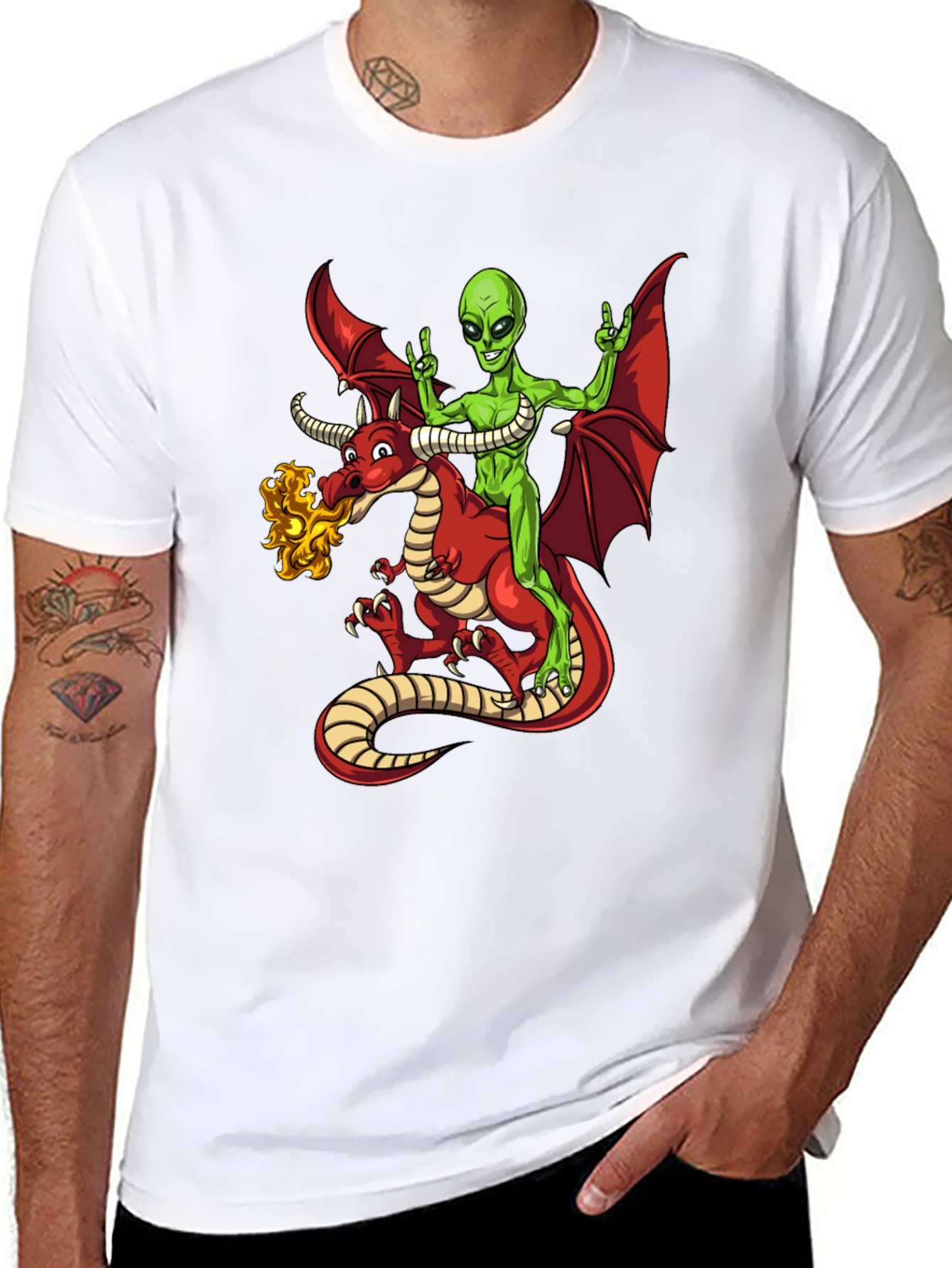 Alien Riding Dragon Graphic T-Shirt