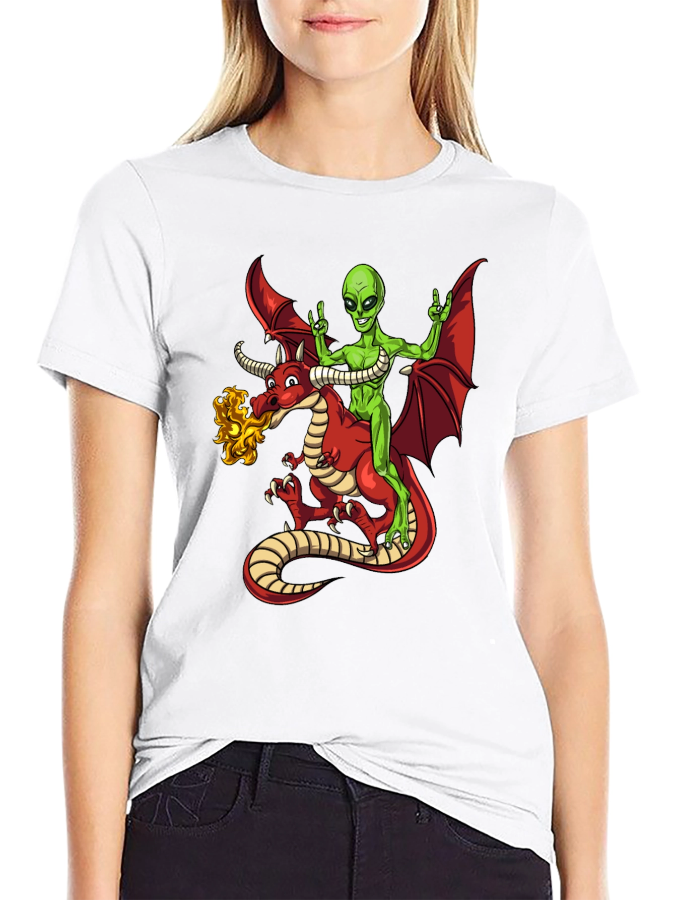 Alien Riding Dragon Graphic T-Shirt