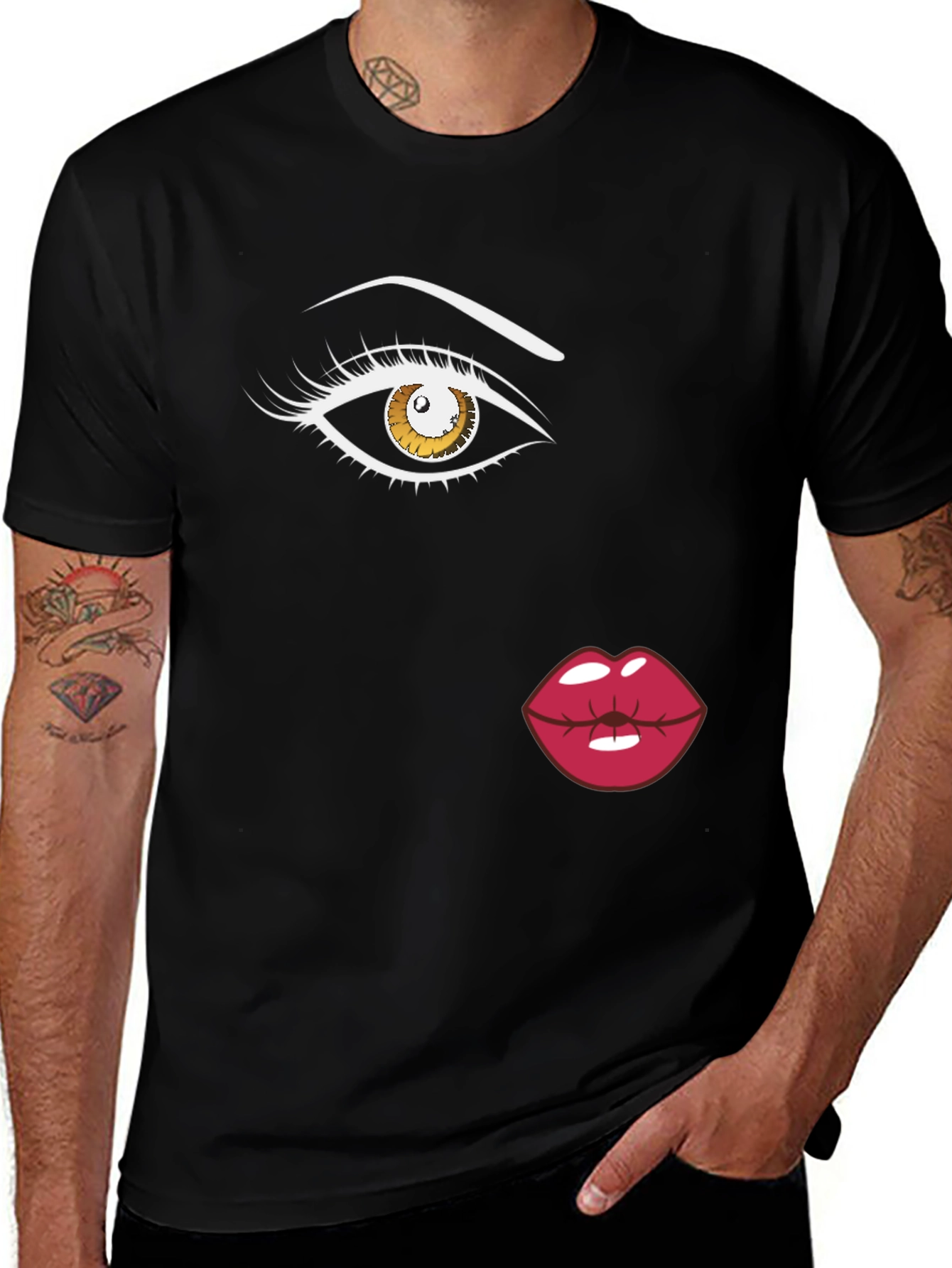Eye and Lips Graphic Black T-Shirt