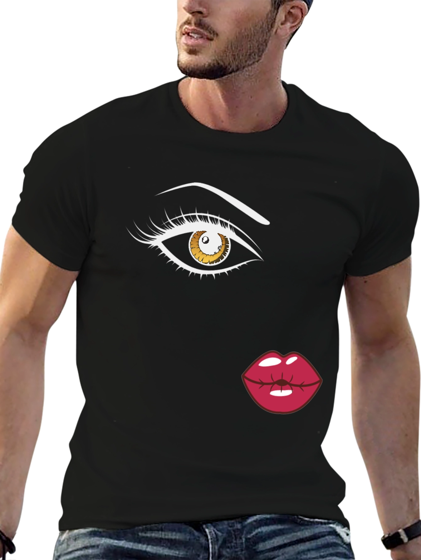 Eye and Lips Graphic Black T-Shirt