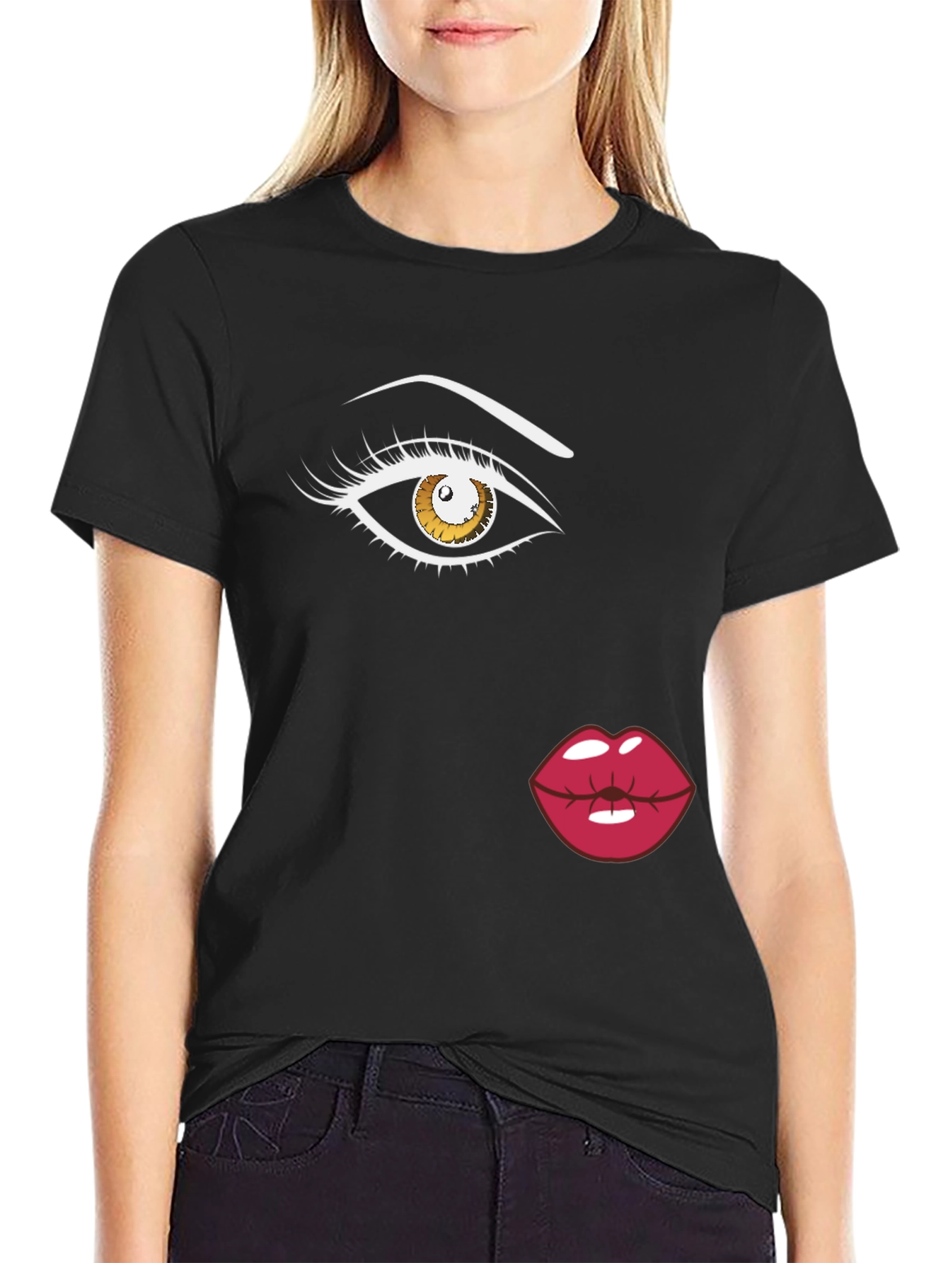 Eye and Lips Graphic Black T-Shirt