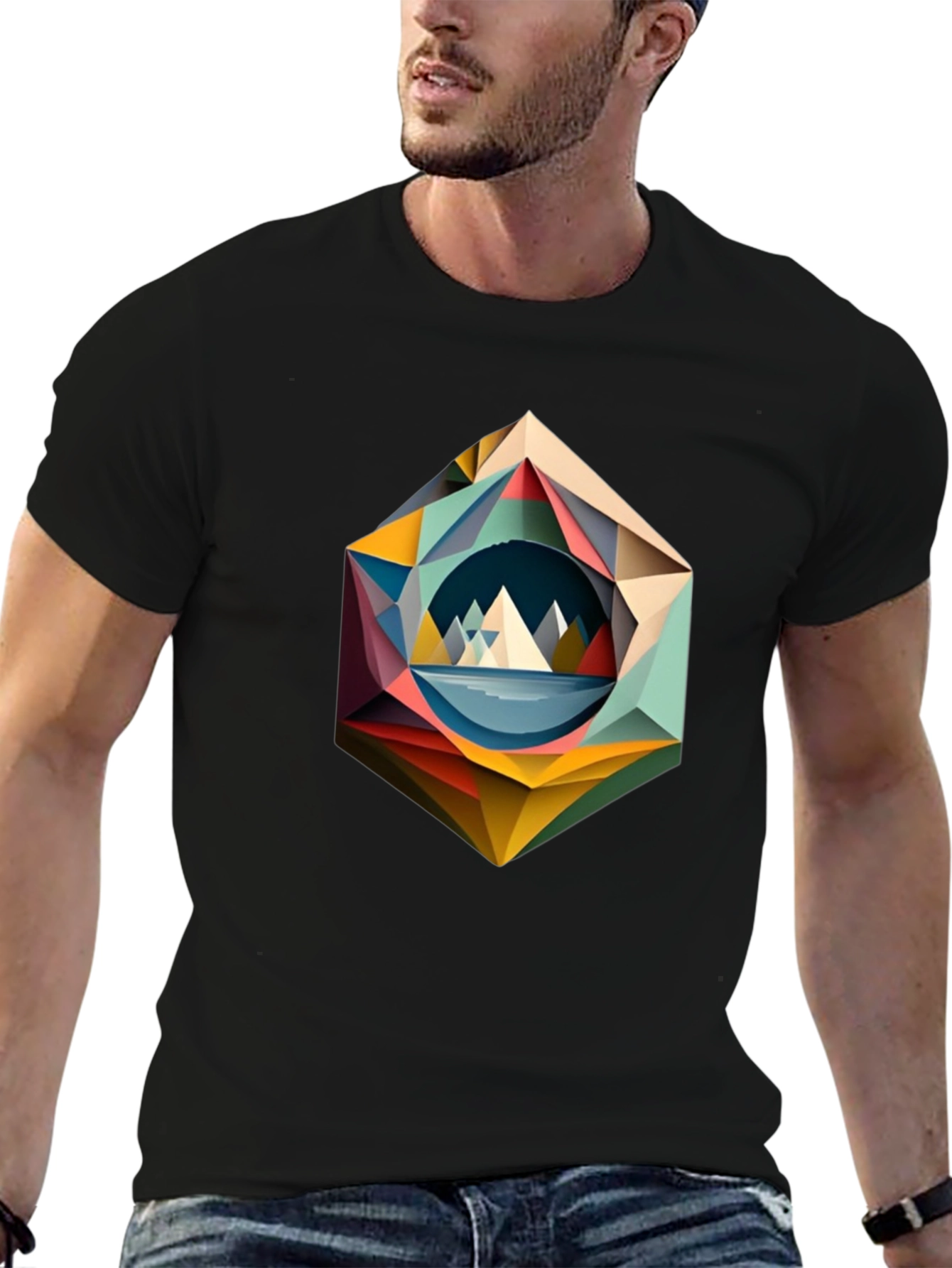 Geometric Mountain T-Shirt - Modern Art Design