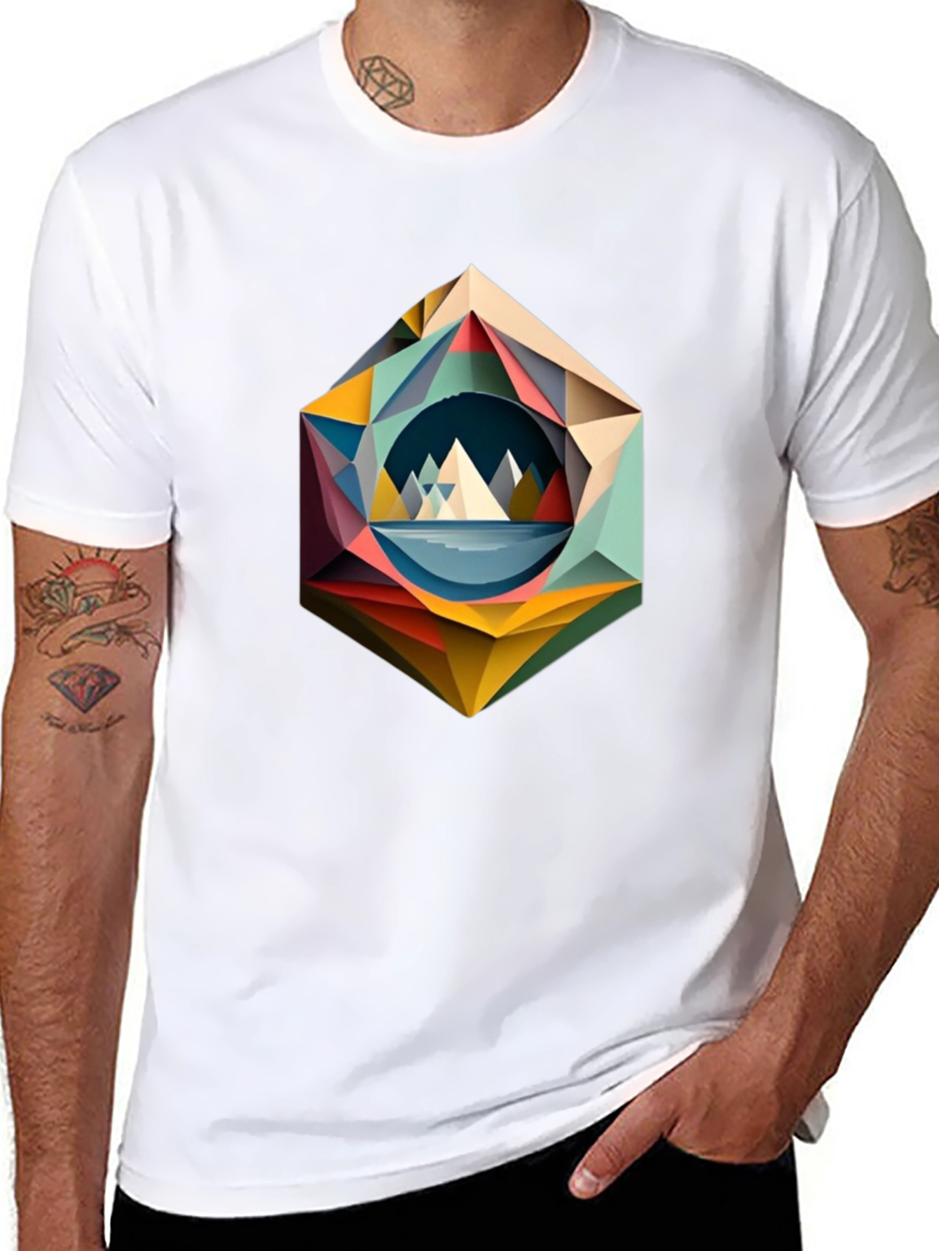 Geometric Mountain T-Shirt - Modern Art Design