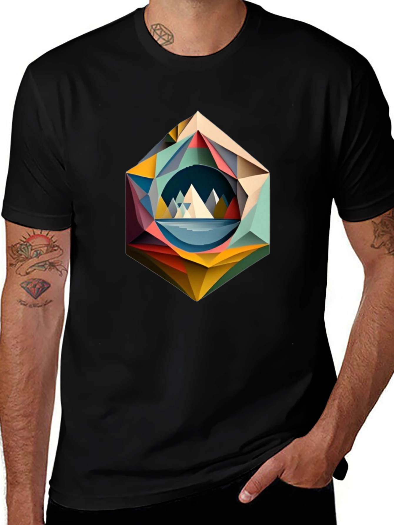 Geometric Mountain T-Shirt - Modern Art Design