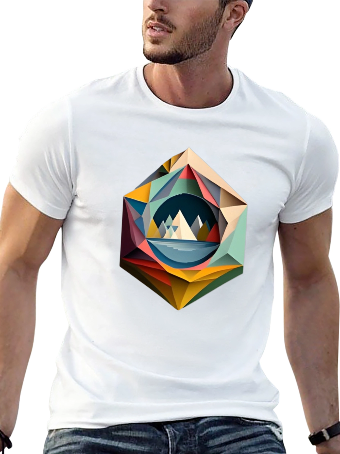 Geometric Mountain T-Shirt - Modern Art Design